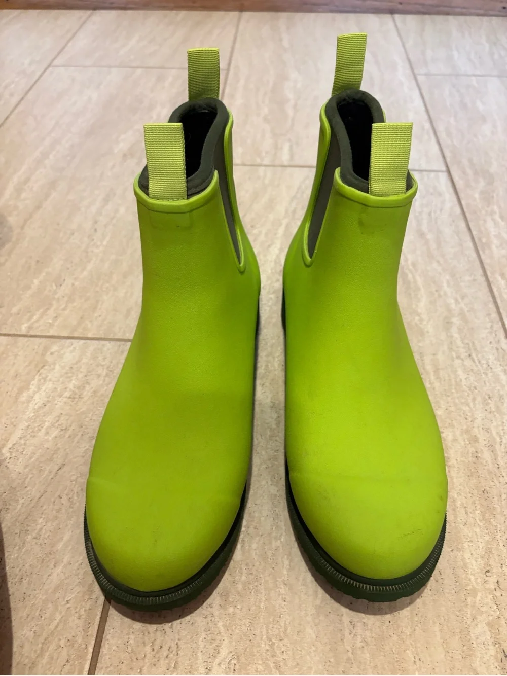 Women's Lime Green Waterproof Rain Boots With Olive Green Trim
